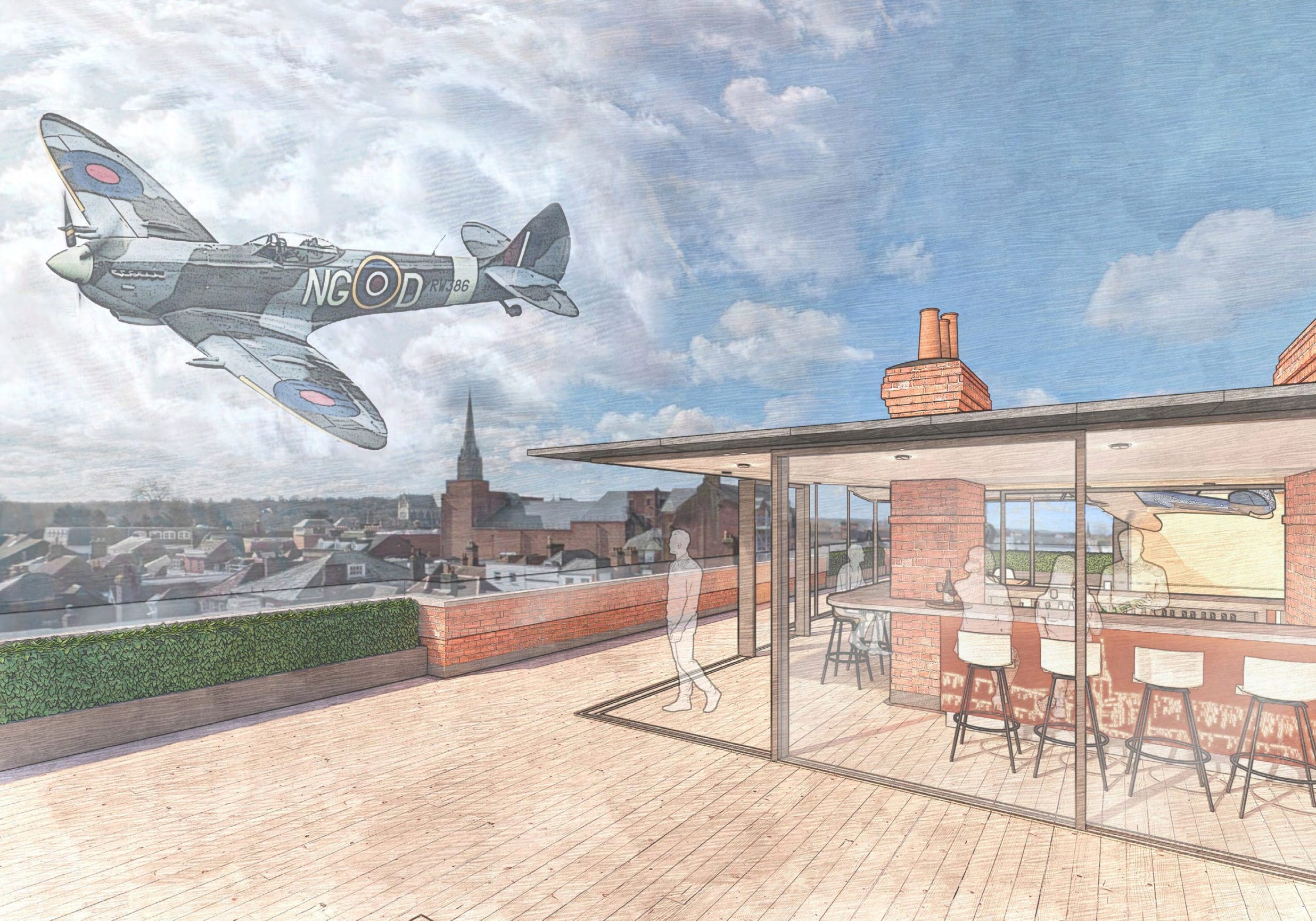 Cathedral hotel rooftop bar drawing